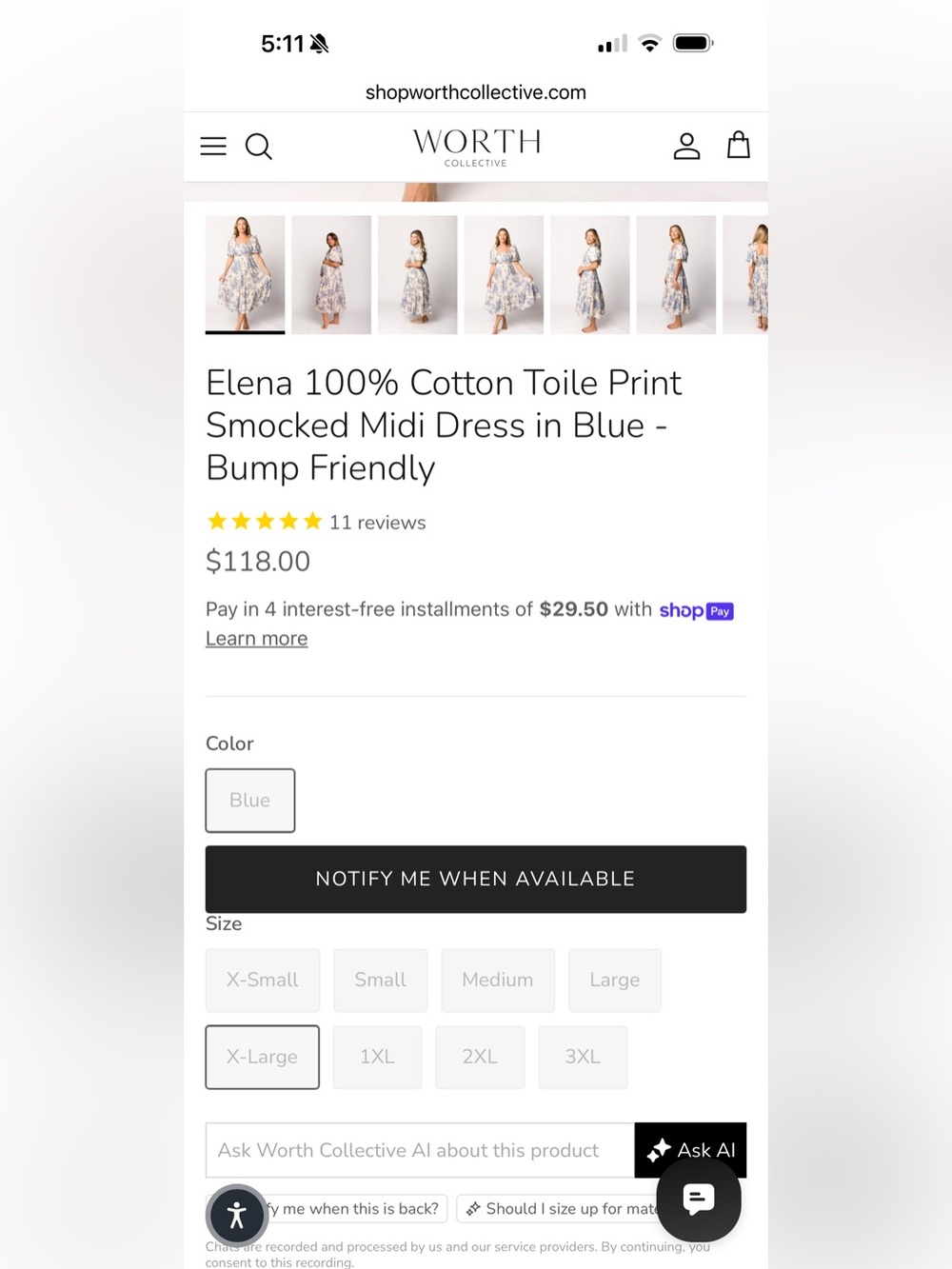 Worth Collective Blue Toile Smocked Maxi Dress (Original Price $118) - Picture 4 of 4